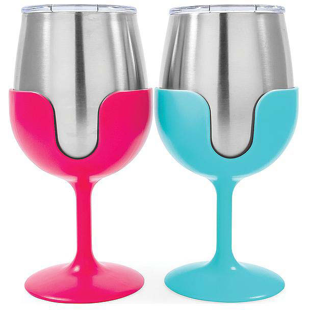 Camco 51915 Wine Tumblers, 8 oz., Pink & Blue, 1 pr.
