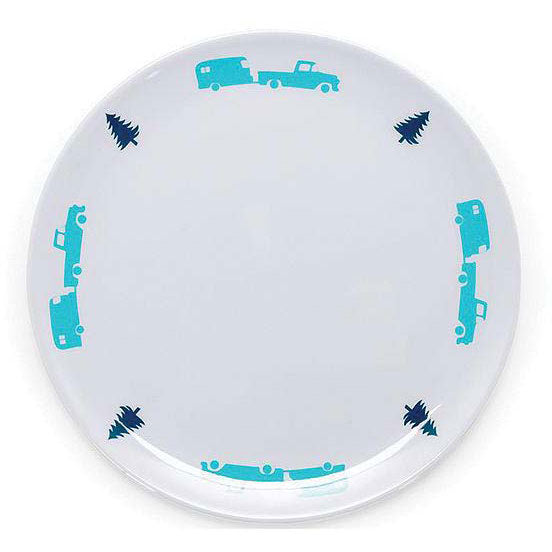 Camco 53226 Melamine Dishware, Blue Tree & Truck Pattern, 7-3/4" Salad Plate