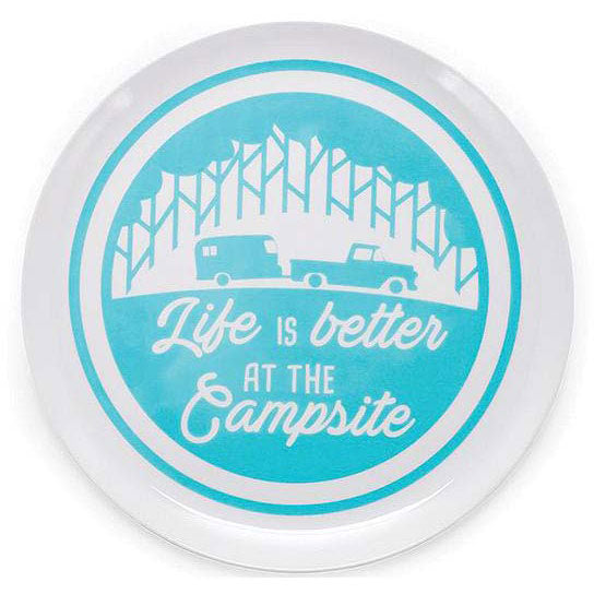 Camco 53227 Melamine Dishware, Blue Tree & Truck Pattern, 9-3/4" Dinner Plate