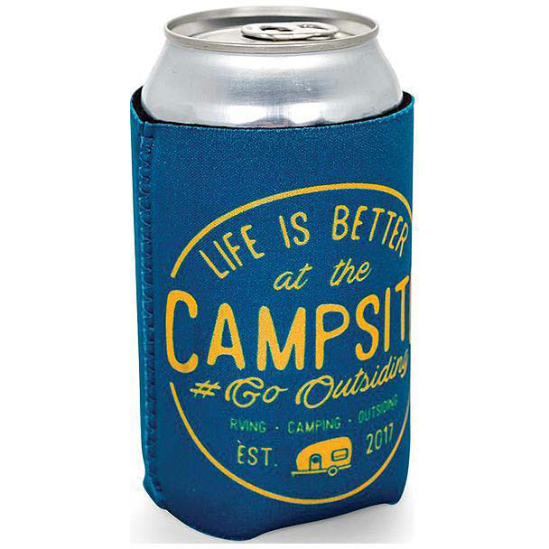 Camco 53247 Life Is Better At The Campsite Can Holder, Navy/Yellow, Better At Campsite