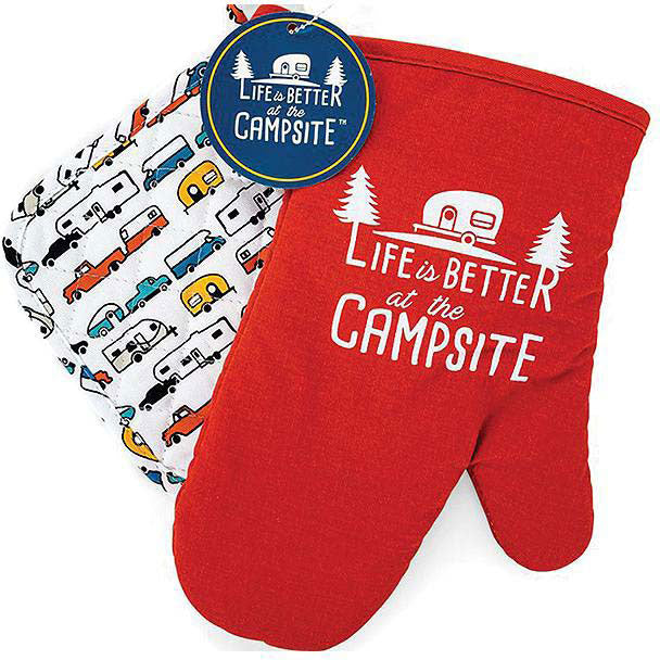 Camco 53260 Red Oven Mitt/Multi-Color Pot Holder Set