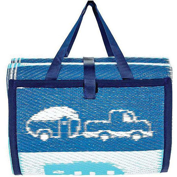 Camco 53266 Handy Mat Folds Out to 60" x 78", Blue/White RV Pattern