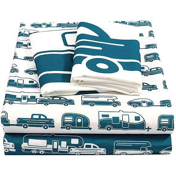Camco 53298 Bed Sheets, Short Queen, Blue/white RV print