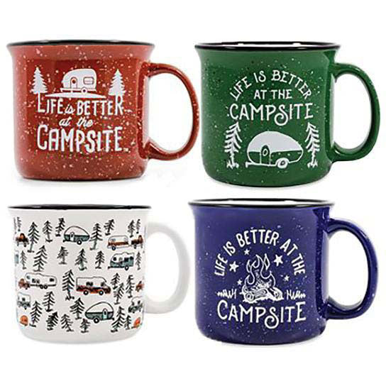 Camco 53357 Ceramic Mug, 14 oz., 4/pk, Assorted Colors