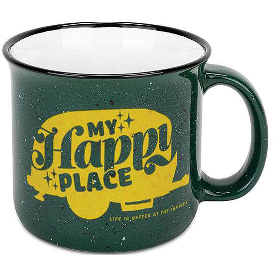Camco 53471 Ceramic Mug, 14 oz., Green My Happy Place