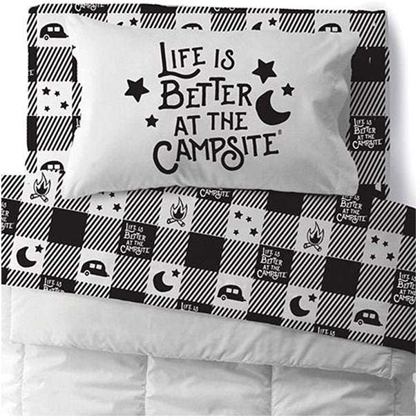 Camco 53475 Bed Sheets, Bunk, Buffalo Plaid, Blk/White