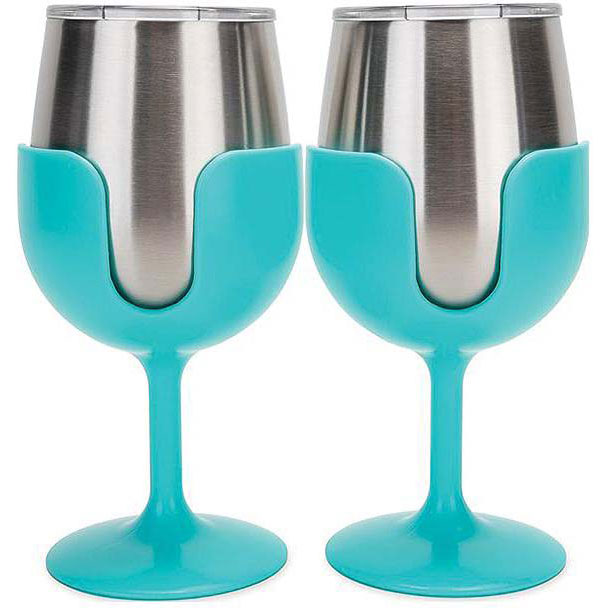 Camco 53484 Wine Tumblers, 8 oz., Light Blue, 1 pr.