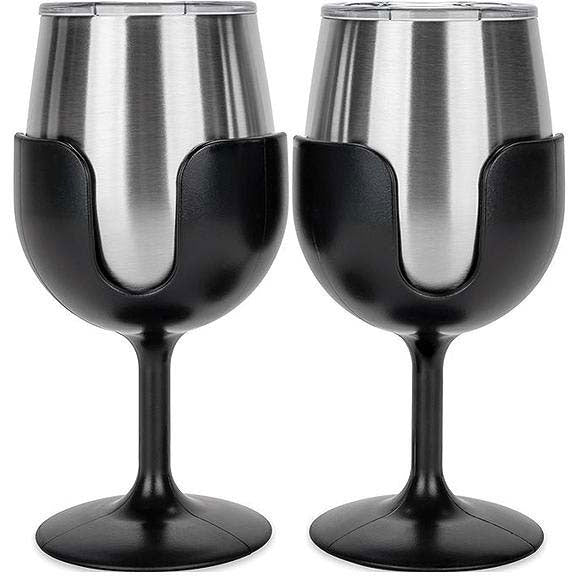 Camco 53485 Wine Tumblers, 8 oz., Black, 1 pr.