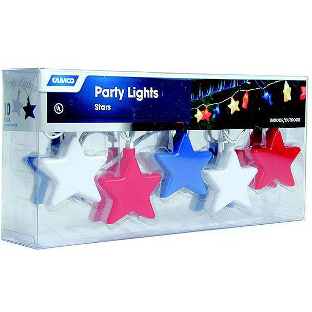 Camco 42656 Patriotic Stars Party Lights (Includes 10 Lights, Connector, 2 Spare Bulbs and Fuse)