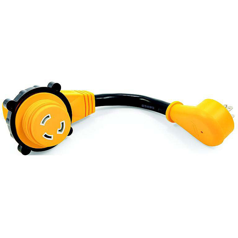 Camco 55636 90 Degree Powergrip Locking Dogbone Adapter, 15A to 30A