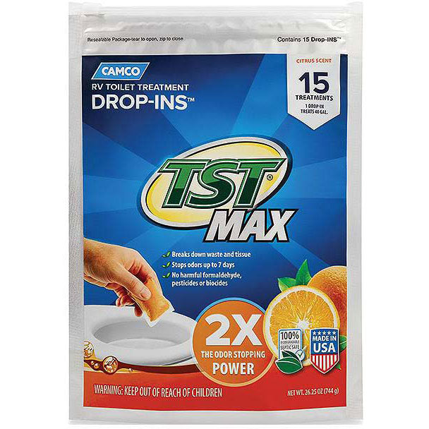 Camco TST MAX Marine/RV Toilet Treatment Drop-INs, Fresh Citrus 30 Per Bucket