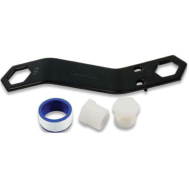 Camco 11633 RV Water Heater Drain Plug Kit (Includes two 1/2-14 NTP Drain Plugs and Teflon Tape)