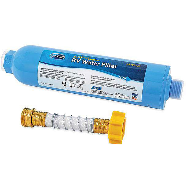 Camco Tastepure RV/Marine Inline Water Filter with Flexible Hose Protector