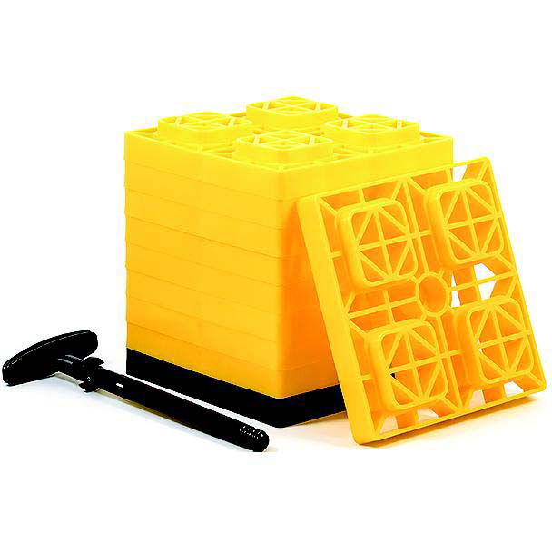 Camco 44512 FasTen Camper/ RV Leveling Blocks, 8.5” x 8.5” x 1”, Yellow, 10-Pack