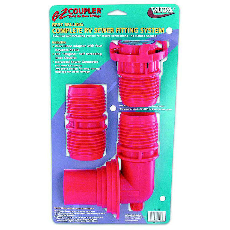 Valterra F02-3303 Red EZ RV Coupler System | Includes Valve Adapter, Coupler & Universal Sewer Adapter