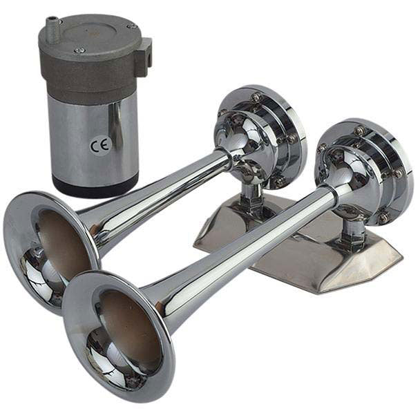 SeaDog 432620 Maxblast 20 Amp 125 DB 12V 11 PSI Dual 9-5/8" Trumpet Air Horn | Chrome Plated Brass