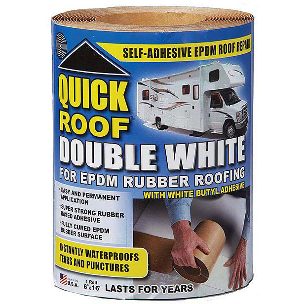 Quick Roof WRQR625 Instant Waterproofing For Rubber Roofs, White Adhesive/White EPDM, 6" x 25'