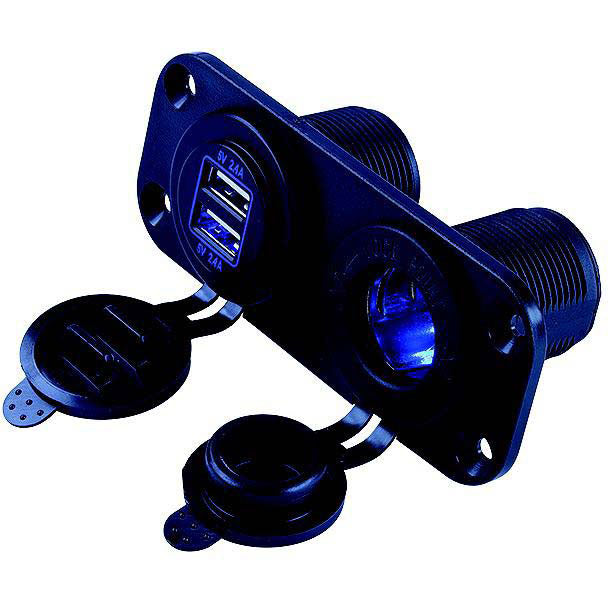 SeaDog 426505 Double USB 12V to 24V Input & Power Socket Panel | Includes Screws & Connectors