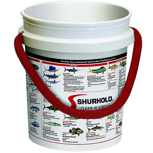 Shurhold 2451FFR Rope Handle Bucket, 5 Gal., White w/Florida Fishing Regulations Graphics
