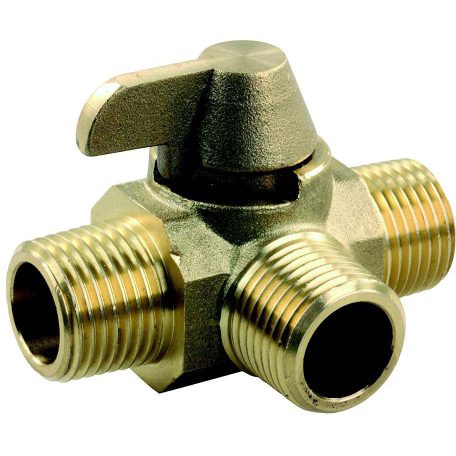 JR Products 62255 3 Way Brass 1/2" MPT x 1/2" MPT x 1/2" MPT RV Water Diverter Valve