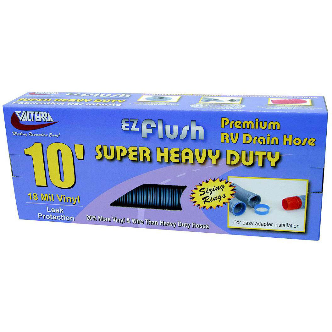 Valterra Slate Blue E-Z Flush Super Heavy Duty RV Drain Hose with Sizing Rings & 90 Degree Sewer Adapter