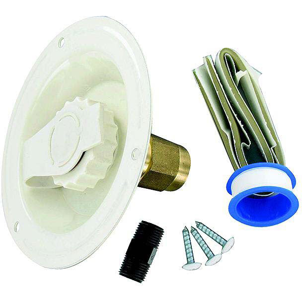 Valterra Brass Check Valve 1/2" FPT Recessed RV Water Inlet & Includes Tape, Male Nipple & Hardware, Colonial White, Carded