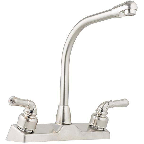 Utopia 8" High Rise Kitchen Faucet, Brushed Nickel w/Tea Pot Handles