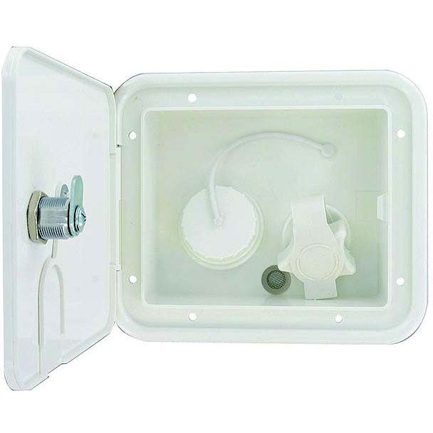 Valterra Gravity Plastic City 1/2" Air Vent RV Water Inlet & Lockable Hatch & Includes Hardware & Installation Tape, White