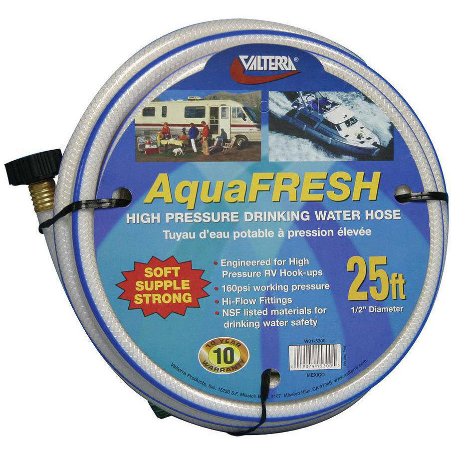 Valterra White AquaFresh 25' High Pressure RV Drinking Water Hose