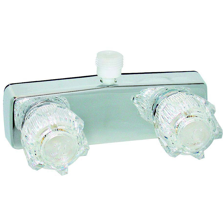 Valterra Phoenix PF213350 DuraPro Chrome Finish Two Handle 4" RV Shower Valve Faucet with Clear Acrylic Knobs