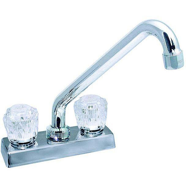 Valterra Phoenix PF211304 DuraPro Chrome Finish Two Handle 4" RV Kitchen Faucet with Hi-Rise Tubular Spout & Clear Acrylic Knobs