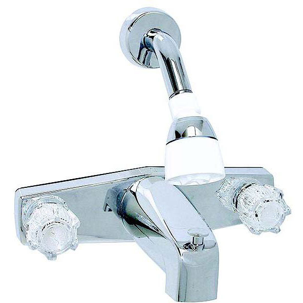 Valterra Phoenix PF214348 2-Handle RV Tub & Shower Diverter Faucet with Clear Acrylic Knobs & Shower Head Kit, Chrome
