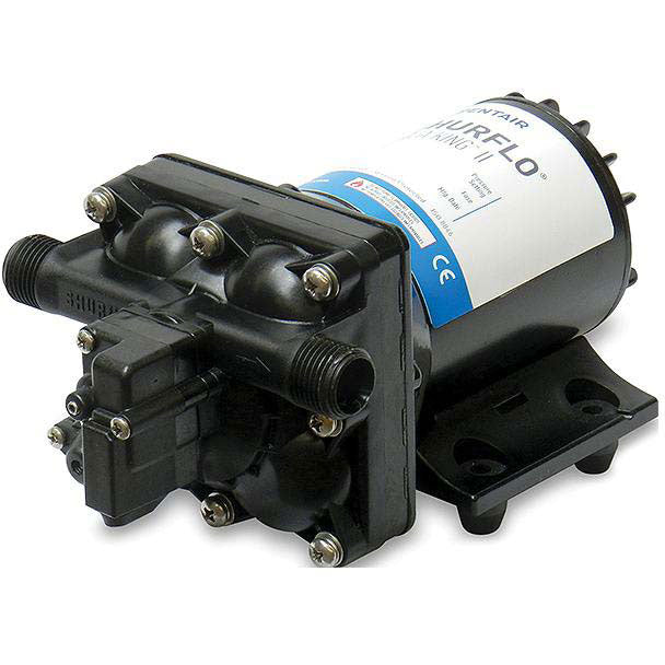 Shurflo 4128-110-E04 Aqua King II Black 30 PSI 12V 2 GPM 3.5 Amp Automatic Fresh Water Pump 8 1/8" x 5" x 4 1/8"