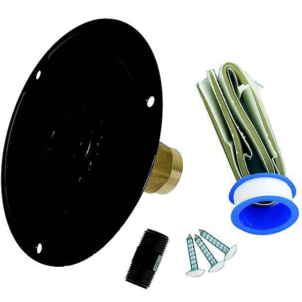 Valterra Brass Check Valve 1/2" FPT Recessed RV Water Inlet & Includes Tape, Male Nipple & Hardware, Black, Carded