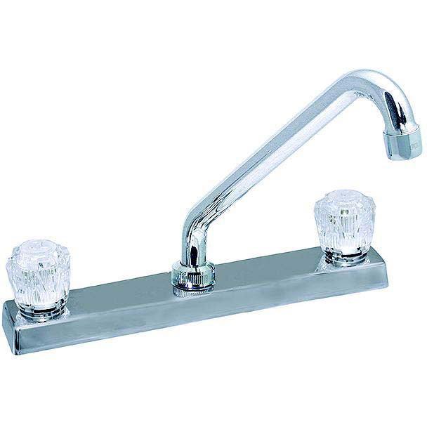 Valterra Phoenix PF211325 Chrome Finish Two Handle 8" RV Kitchen Faucet with Hi-Rise Tubular Spout & Clear Acrylic Knobs
