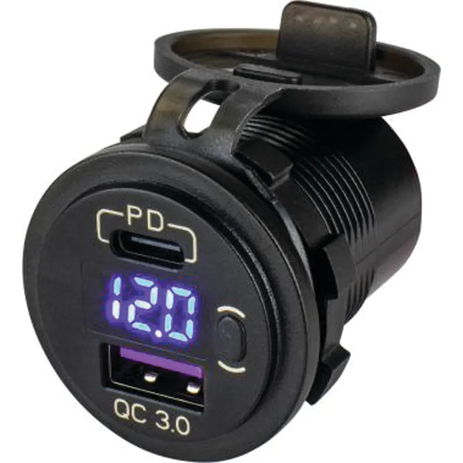 Seadog XXX USB 3.0 & USB-C Power Socket w/Volt Meter
