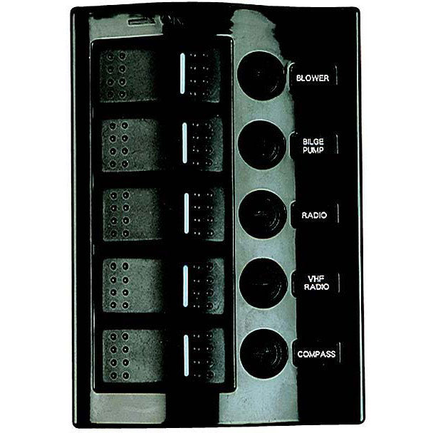 Sea-Dog 5-Gang Wave Rocker Switch Fuse Panel