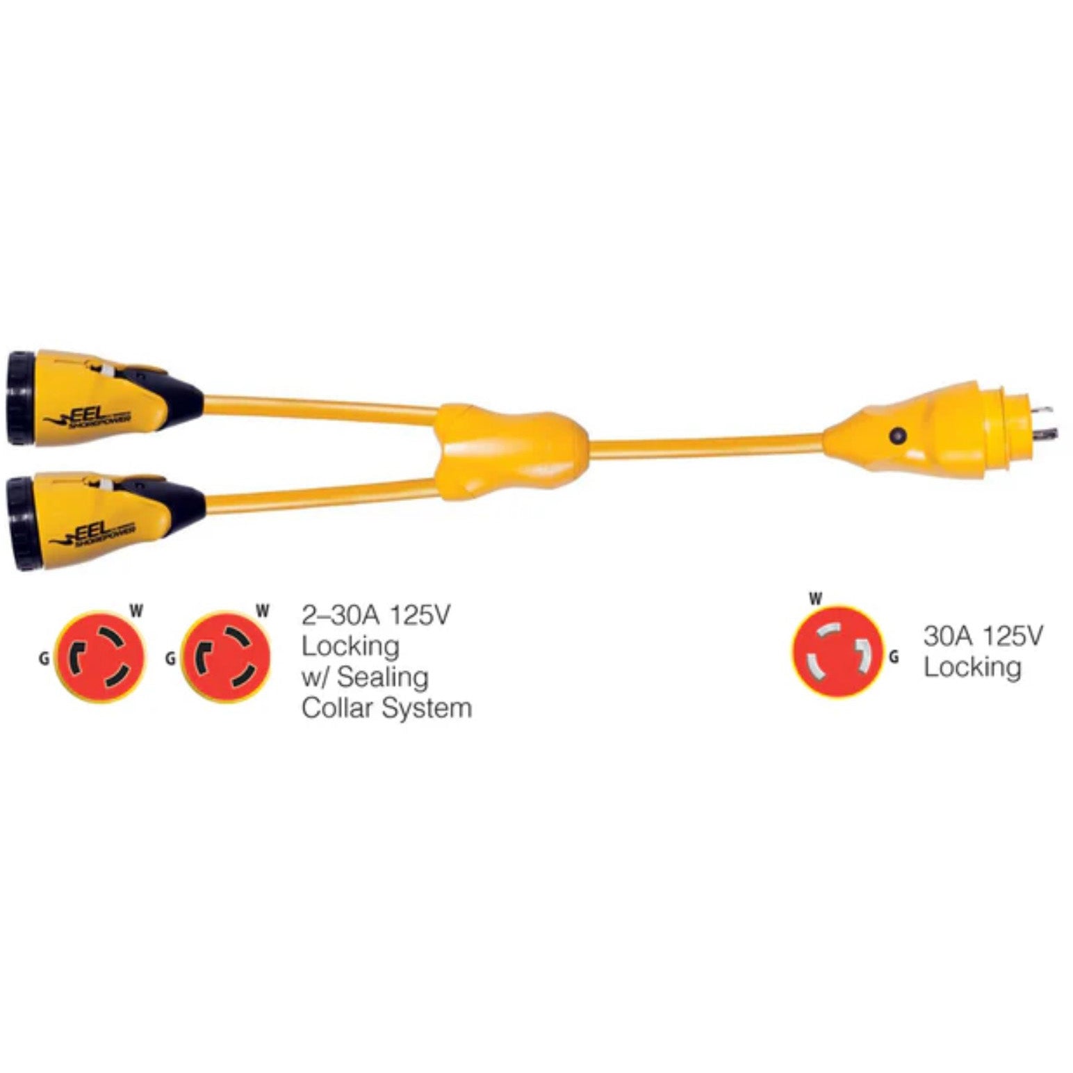 Marinco Yellow EEL Y-Adapter with 30A-125V Female to 30A-125V