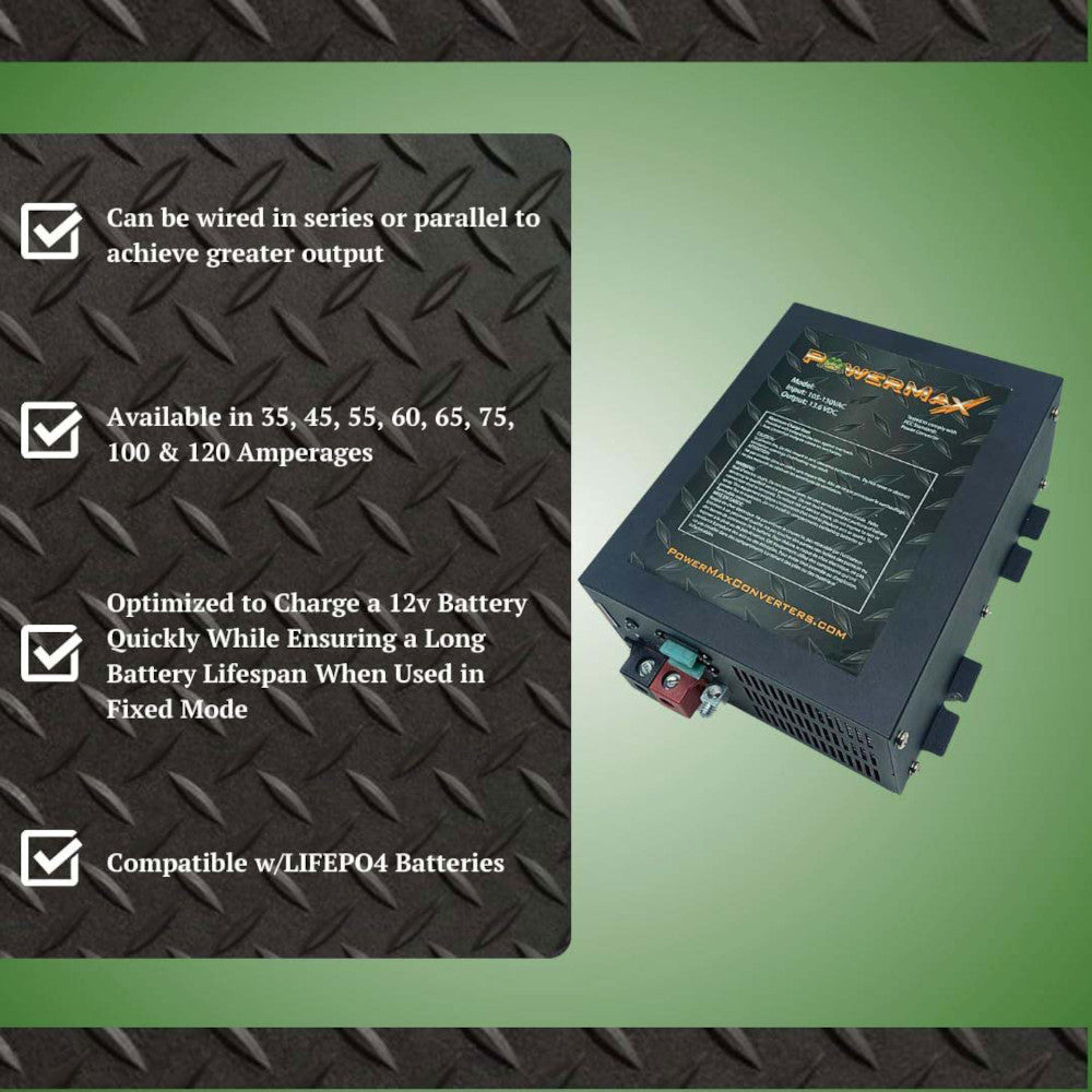 Powermax RV Converter | 55 Amp | 12V Power Converter Smart Battery Charger | 110V AC to 12V