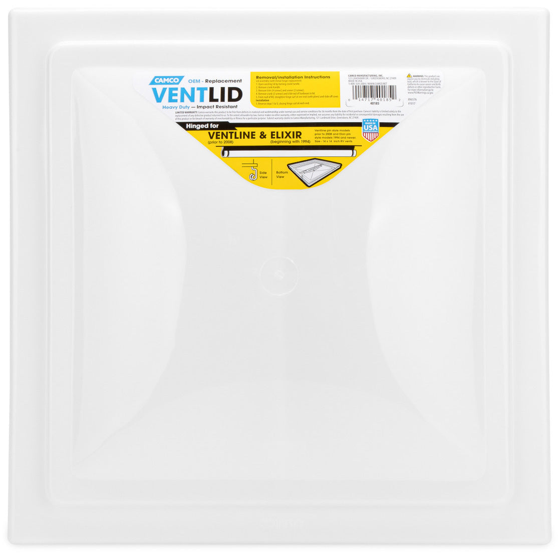 Camco Vent Lid, Ventline Pre '08/Elixir '94 Up, White PDQ 40185