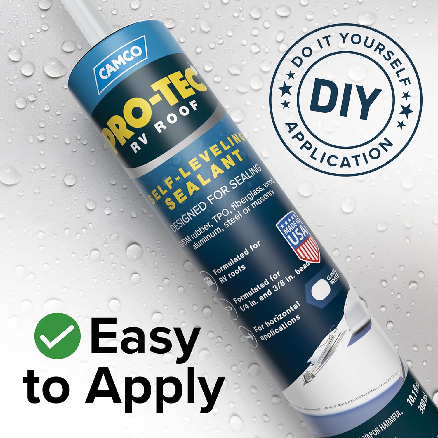 Camco Pro-Tec Self-Leveling RV Roof Sealant, Classic White 10.1 fl oz (300 mL)
