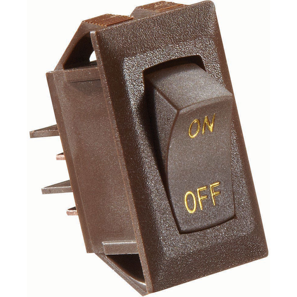 Rocker Switch w/Gold text, 10 A, On/Off - SPST - Cut-Out .550" x 1.125"