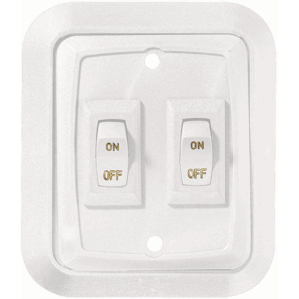 Wall Plate Switch, White, Double, 3.53" x 3", On/Off - SPST - Includes Raised Bezel, Plate and Switch