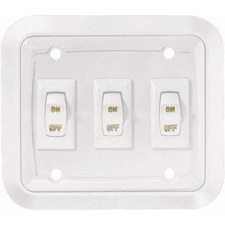 Wall Plate Switch, White, Triple, 3.53" x 4", On/Off - SPST - Includes Raised Bezel, Plate and Switch