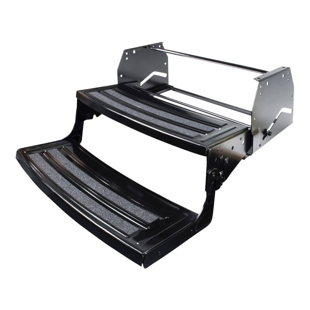 RV Steps, 24" Wide, Radius, Steel, Manual Deploy, Double Step (2)