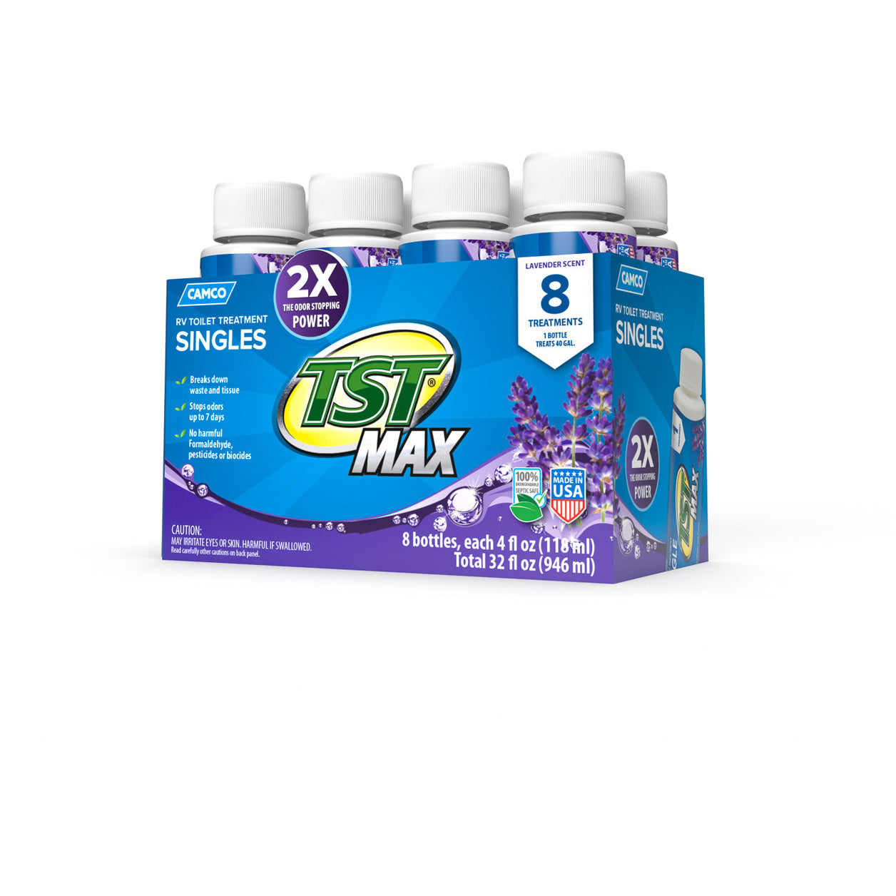 Camco TST Max RV Toilet Treatment, Lavender 8 Pack, 4oz Bottles