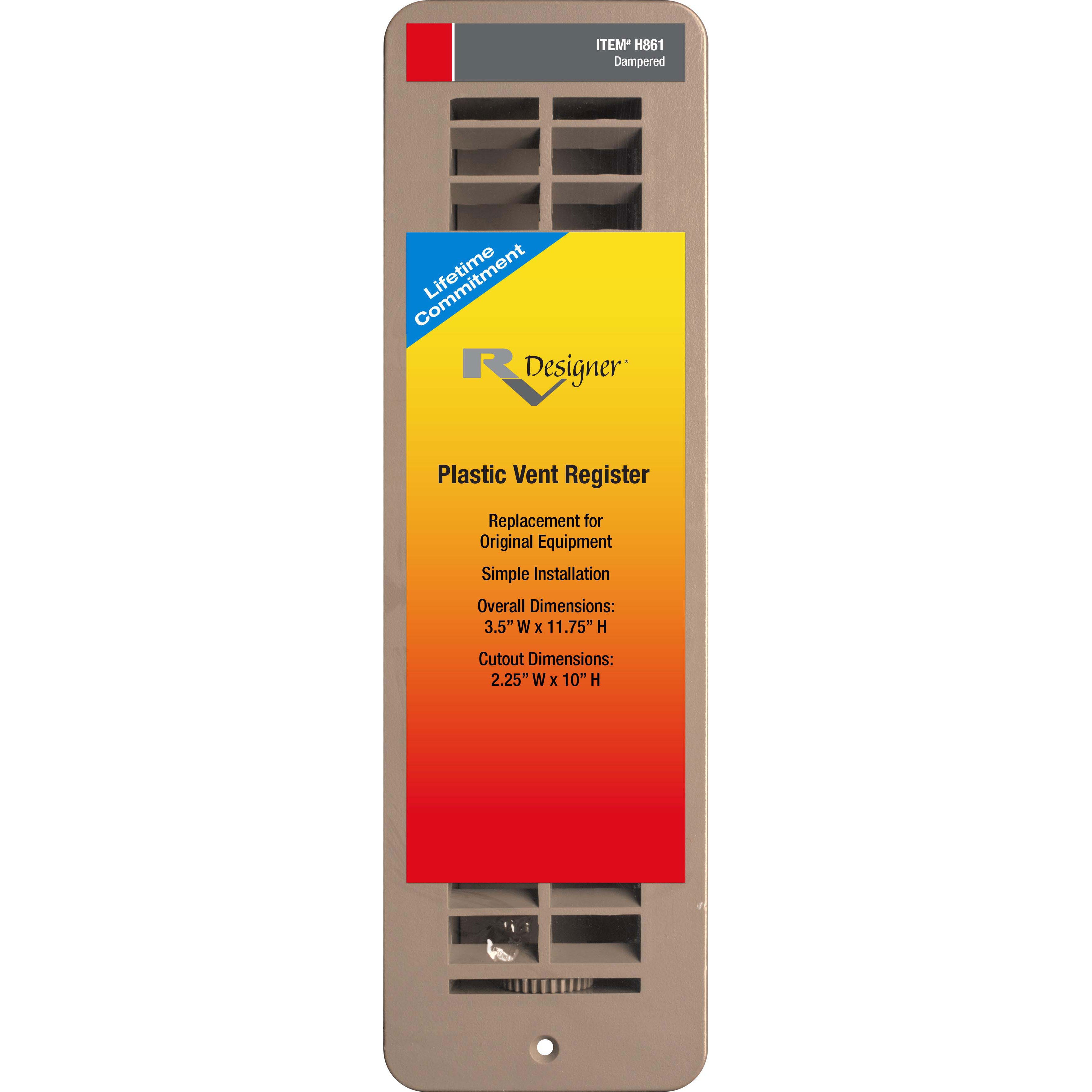Vent Register, Plastic, Damp 2.25"x10"