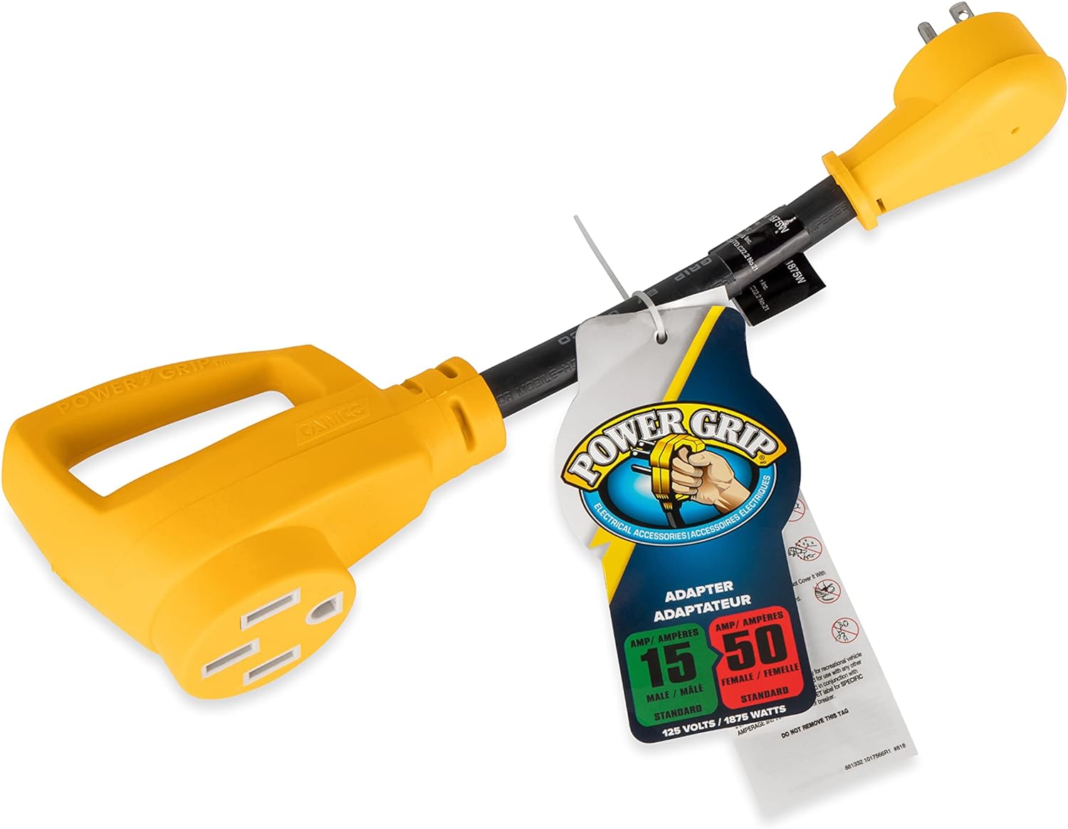 Camco Power Grip 12" Dogbone Adapter, 15AM/50AF, 125V/1875W