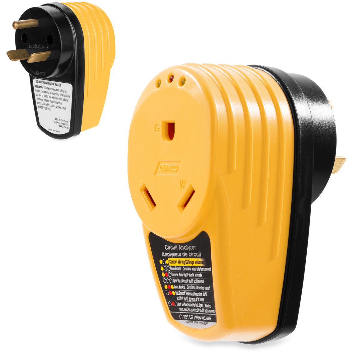 Camco Power Grip RV 30-Amp Circuit Analyzer Adapter with Integrated Surge Protection and Fault Indication