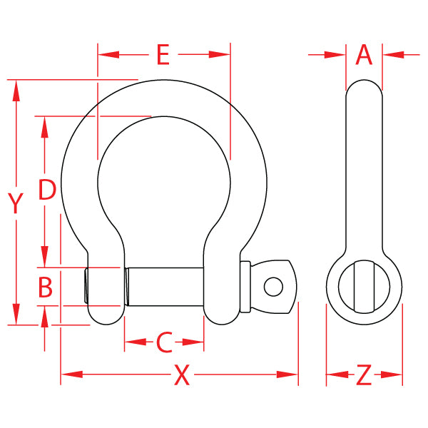 Suncor Forged Bow Shackles with Screw Pins, 316 SS